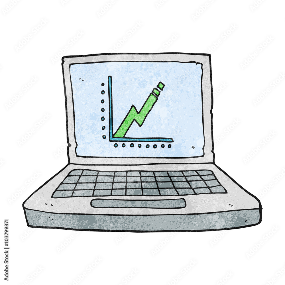 textured cartoon laptop computer with business graph textured cartoon laptop computer with business graph
