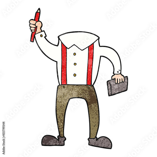 textured cartoon headless body with notepad and pen (add own pho