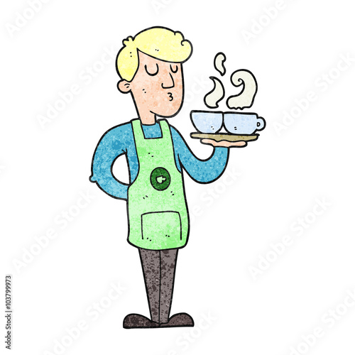 textured cartoon barista serving coffee