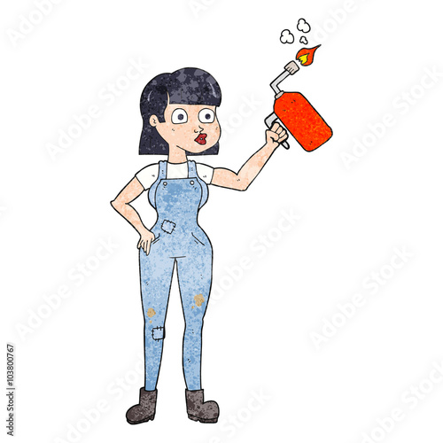 textured cartoon woman in dungarees