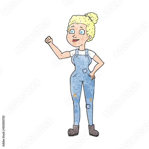 textured cartoon woman in dungarees