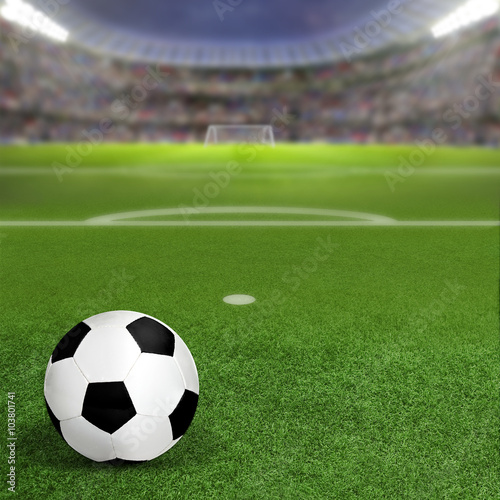 Soccer Stadium With Ball on Field and Copy Space