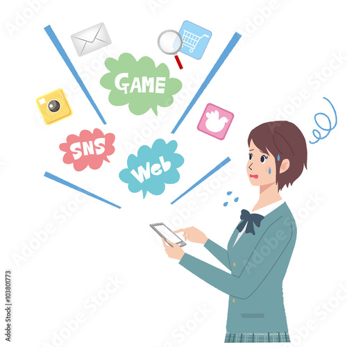 スマホ　イラスト　学生　トラブル