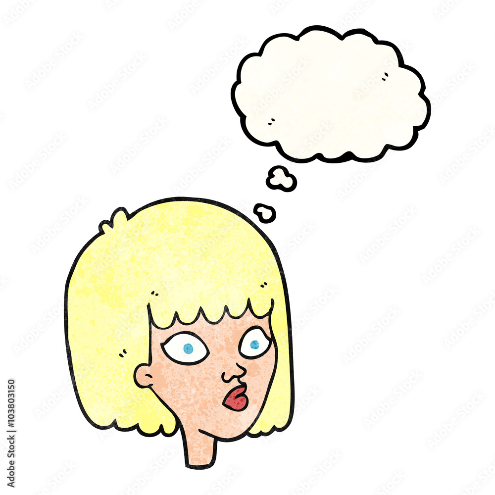 thought bubble textured cartoon female face thought bubble textured cartoon female face