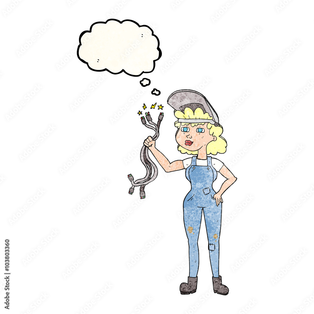 thought bubble textured cartoon electrician woman thought bubble textured cartoon electrician woman