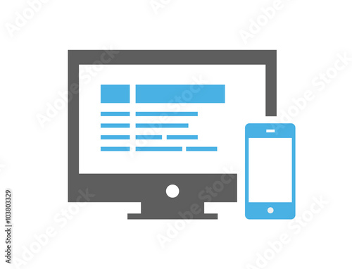 Computer display with text and smartphone icon flat style, vector eps10 illustration