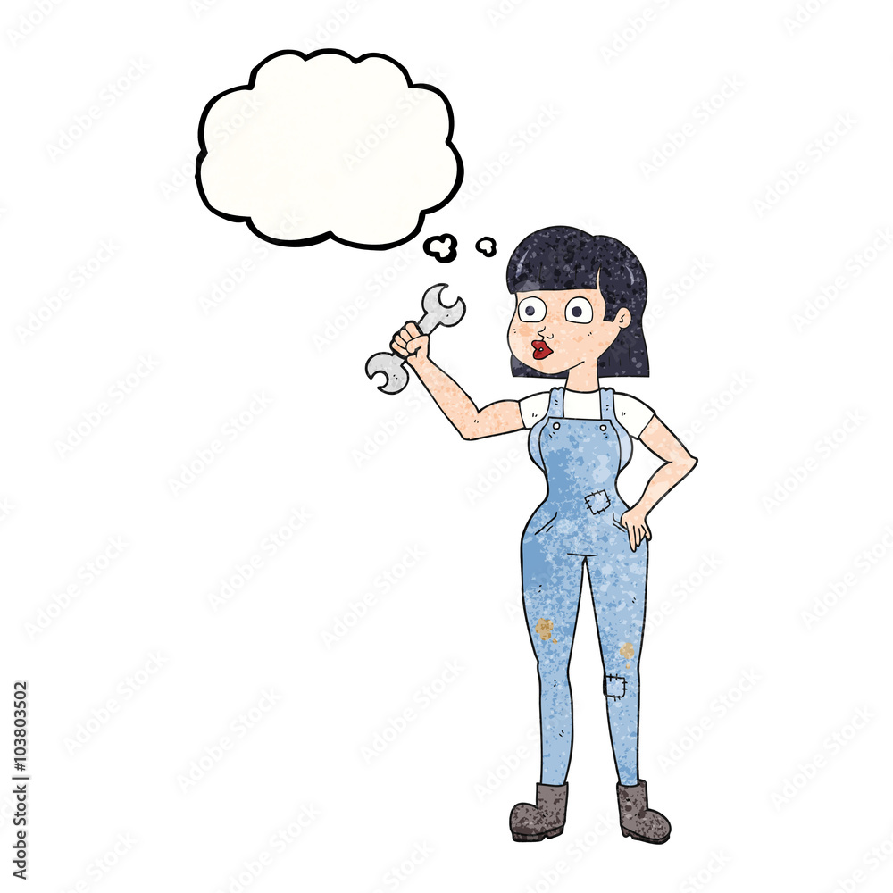 thought bubble textured cartoon mechanic woman thought bubble textured cartoon mechanic woman