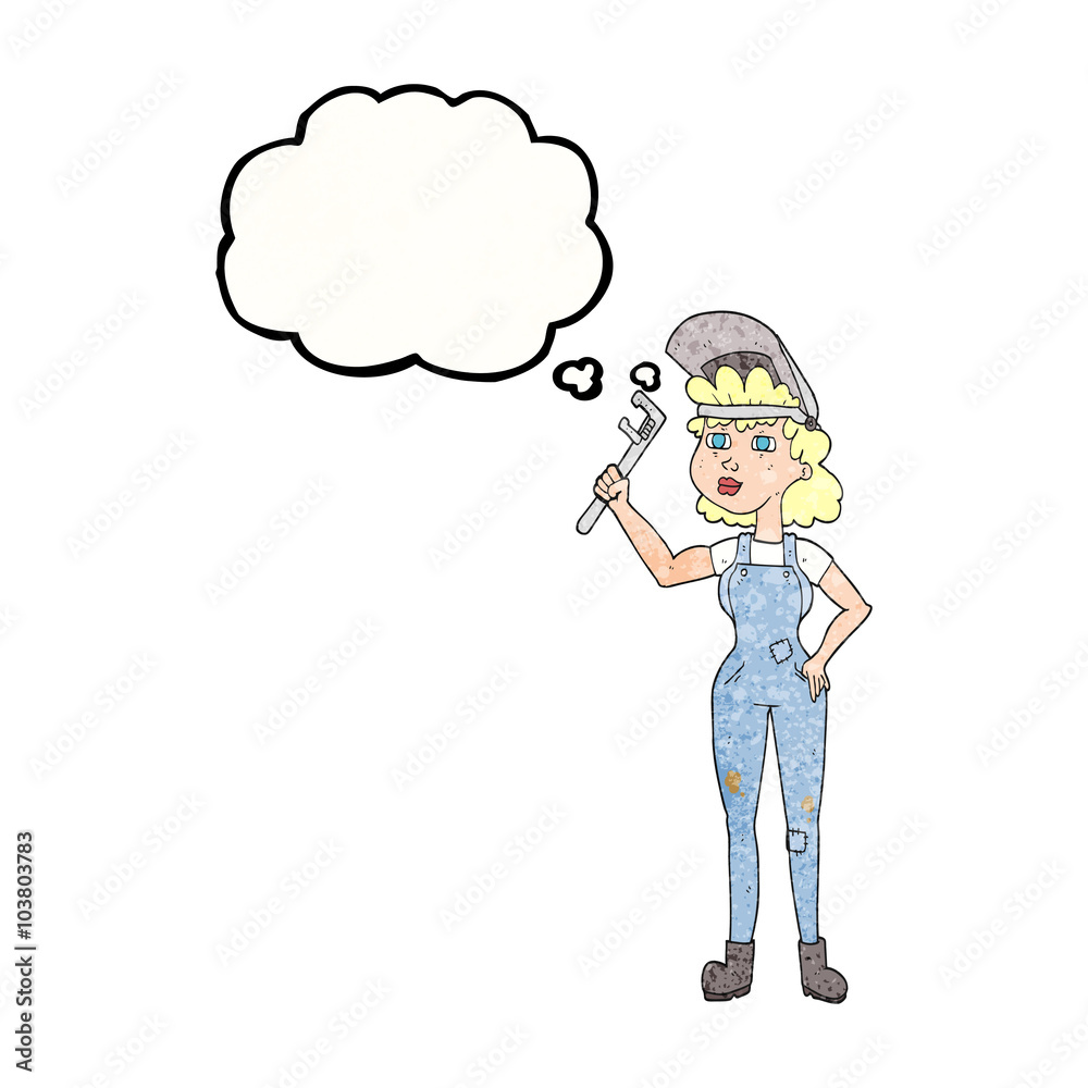 thought bubble textured cartoon capable woman with wrench thought bubble textured cartoon capable woman with wrench