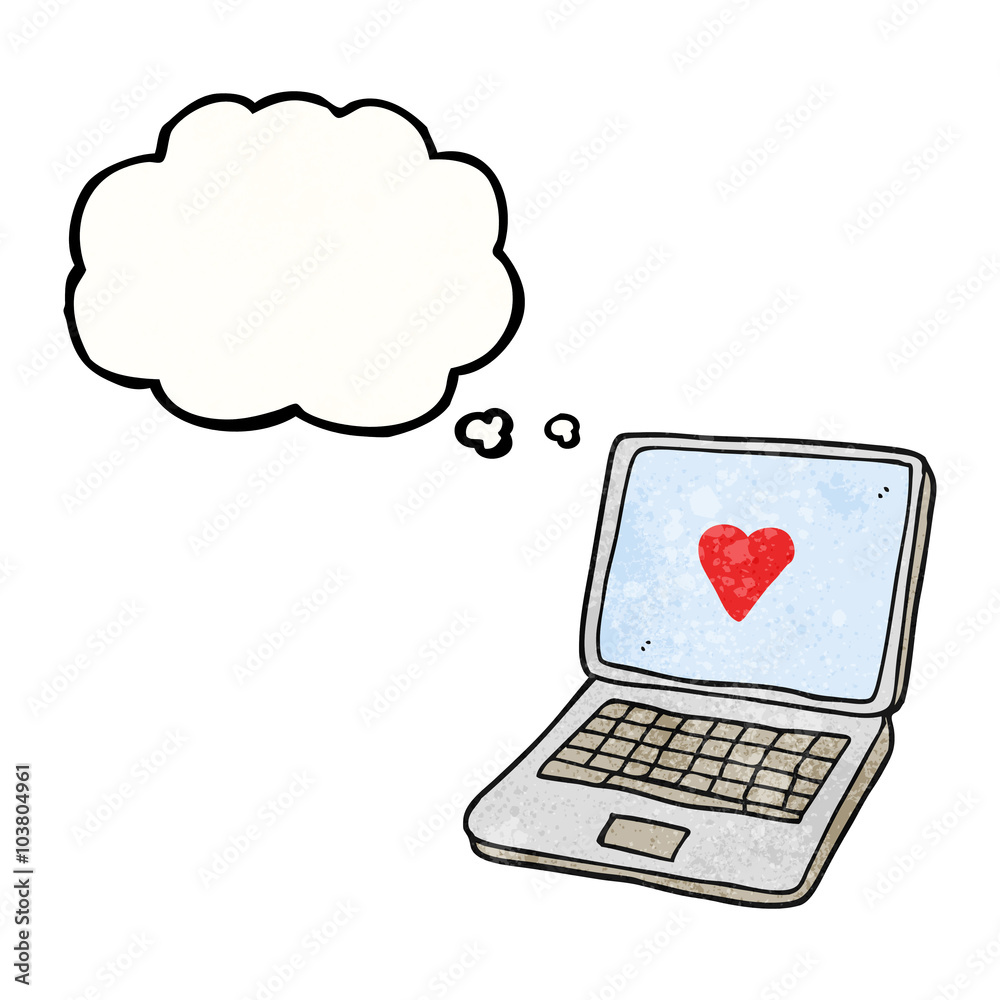 thought bubble textured cartoon laptop computer with heart symbo thought bubble textured cartoon laptop computer with heart symbo