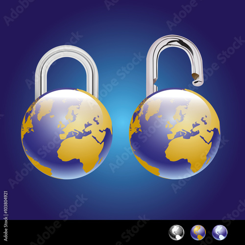 vector illustration of globe with padlock