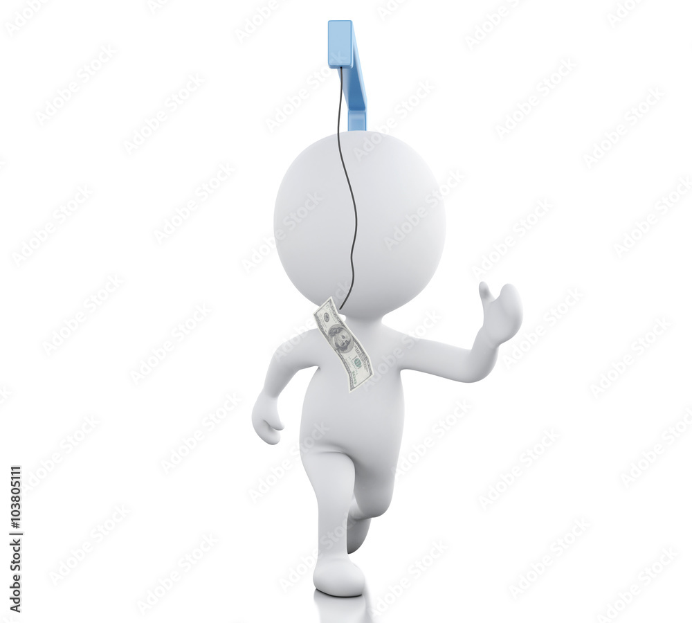 3d White business people running after money. 3d White business people running after money.