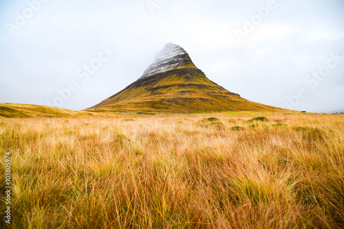 Kirkjufell mountain, natural landmark of Iceland