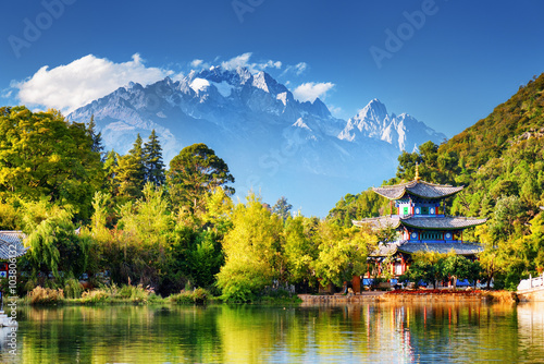 The Jade Dragon Snow Mountain and the Moon Embracing Pavilion