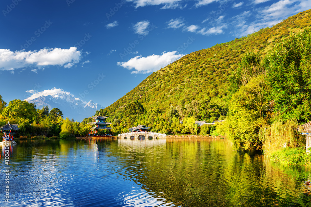 Scenic view of the Black Dragon Pool, Lijiang, China