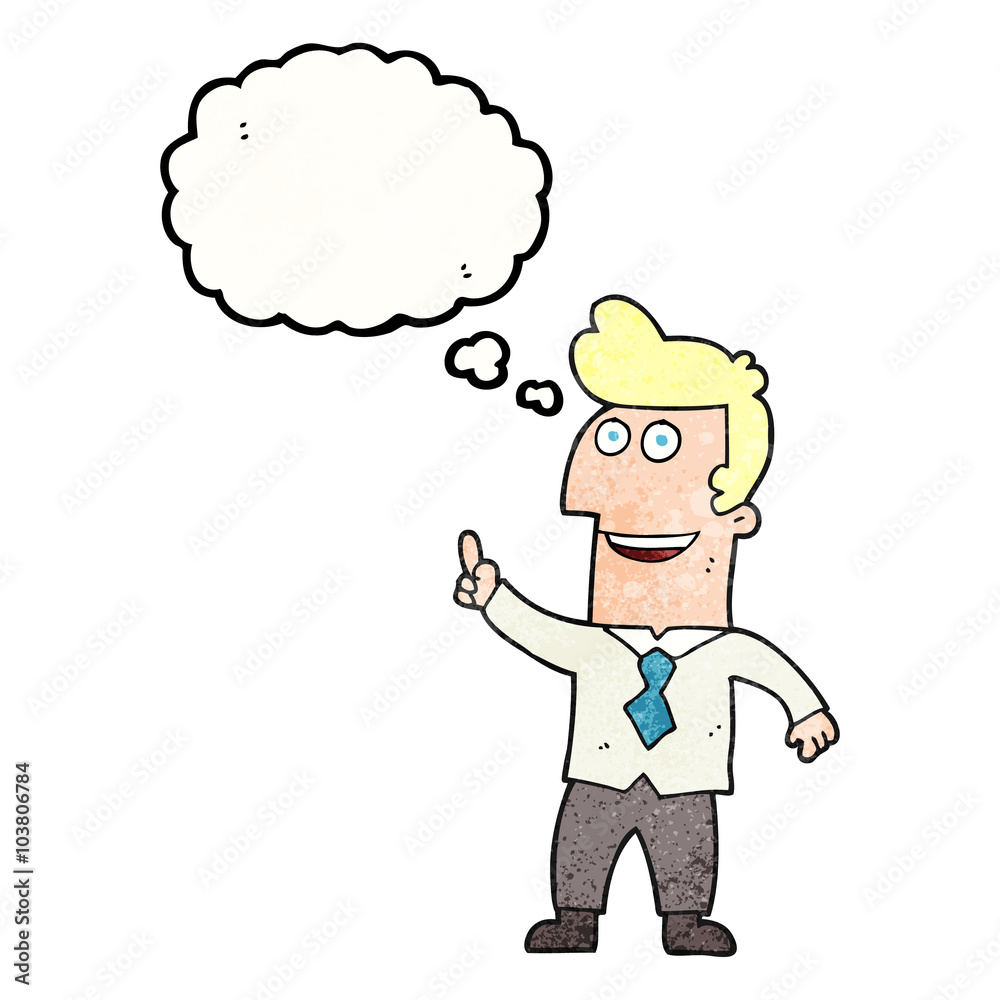 thought bubble textured cartoon businessman pointing thought bubble textured cartoon businessman pointing