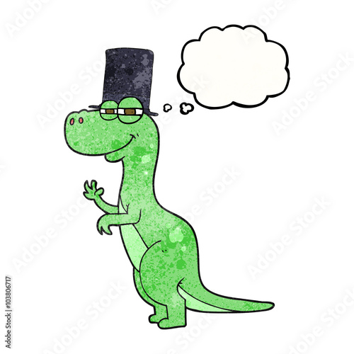 thought bubble textured cartoon dinosaur wearing top hat