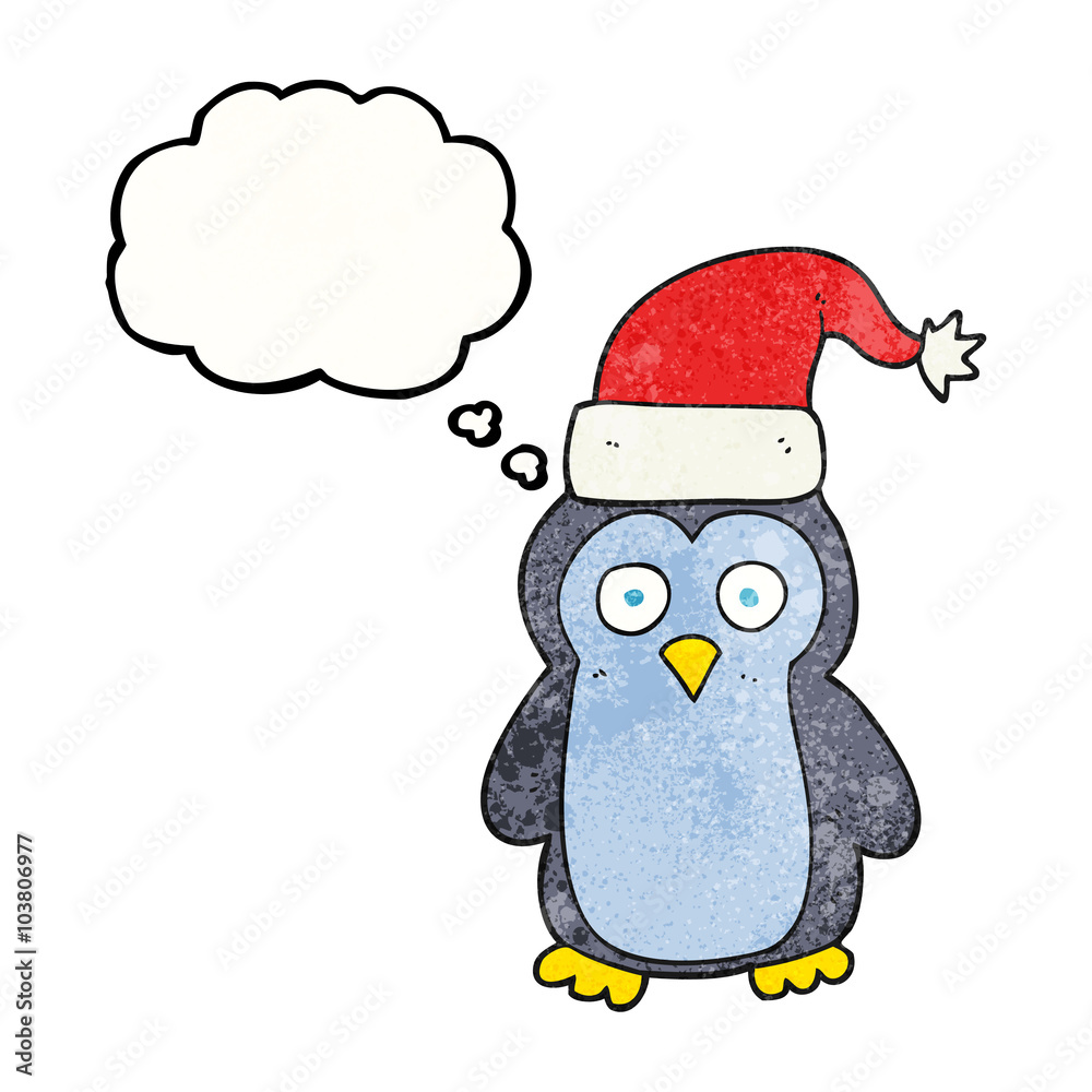 Fototapeta premium thought bubble textured cartoon christmas penguin