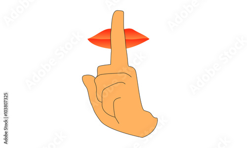 Illustration of red woman lips with finger showing shh sign