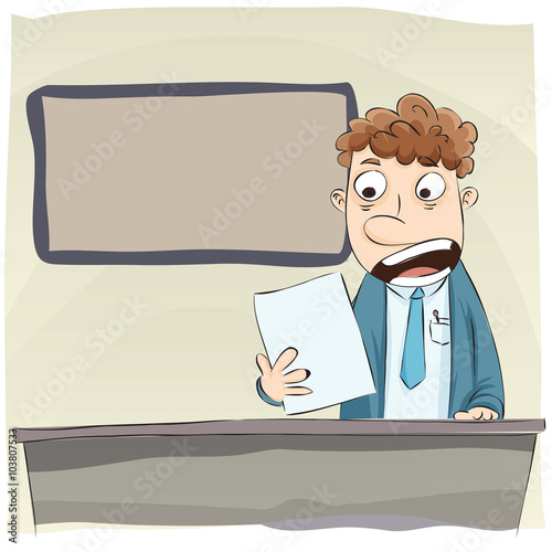 male newscaster sitting at desk
