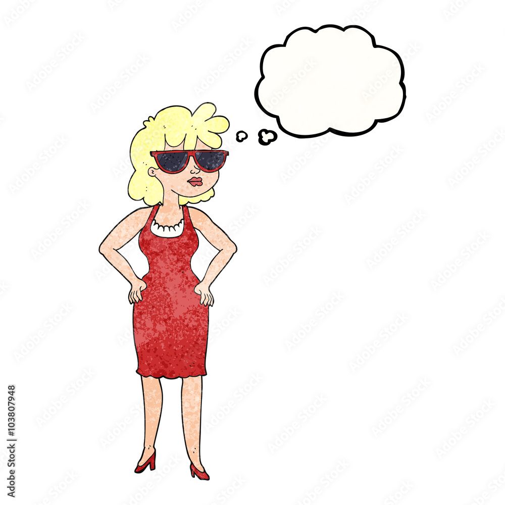 thought bubble textured cartoon woman wearing sunglasses thought bubble textured cartoon woman wearing sunglasses
