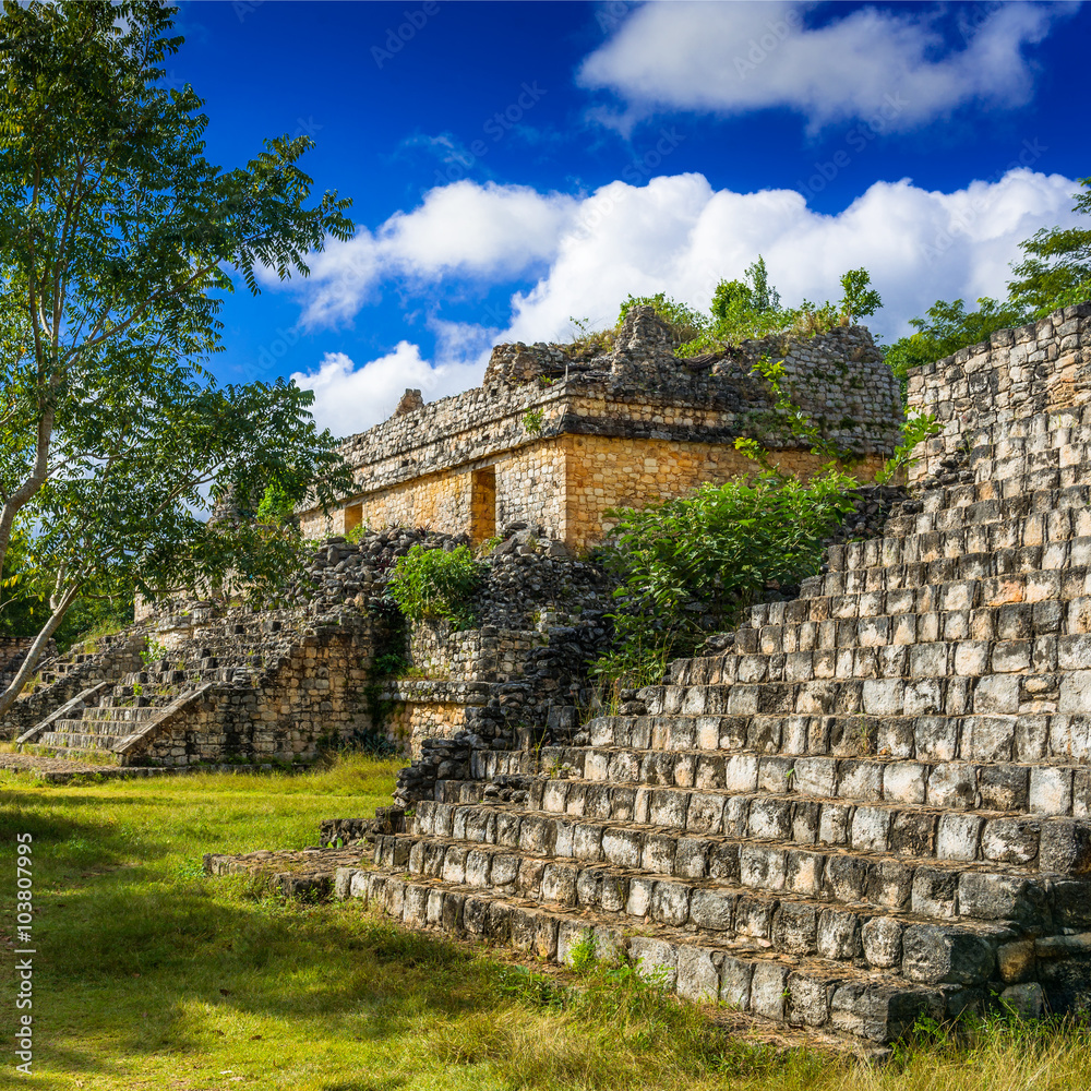Ek Balam Mayan Archeological Site. Ancient Maya Pyramids and Rui