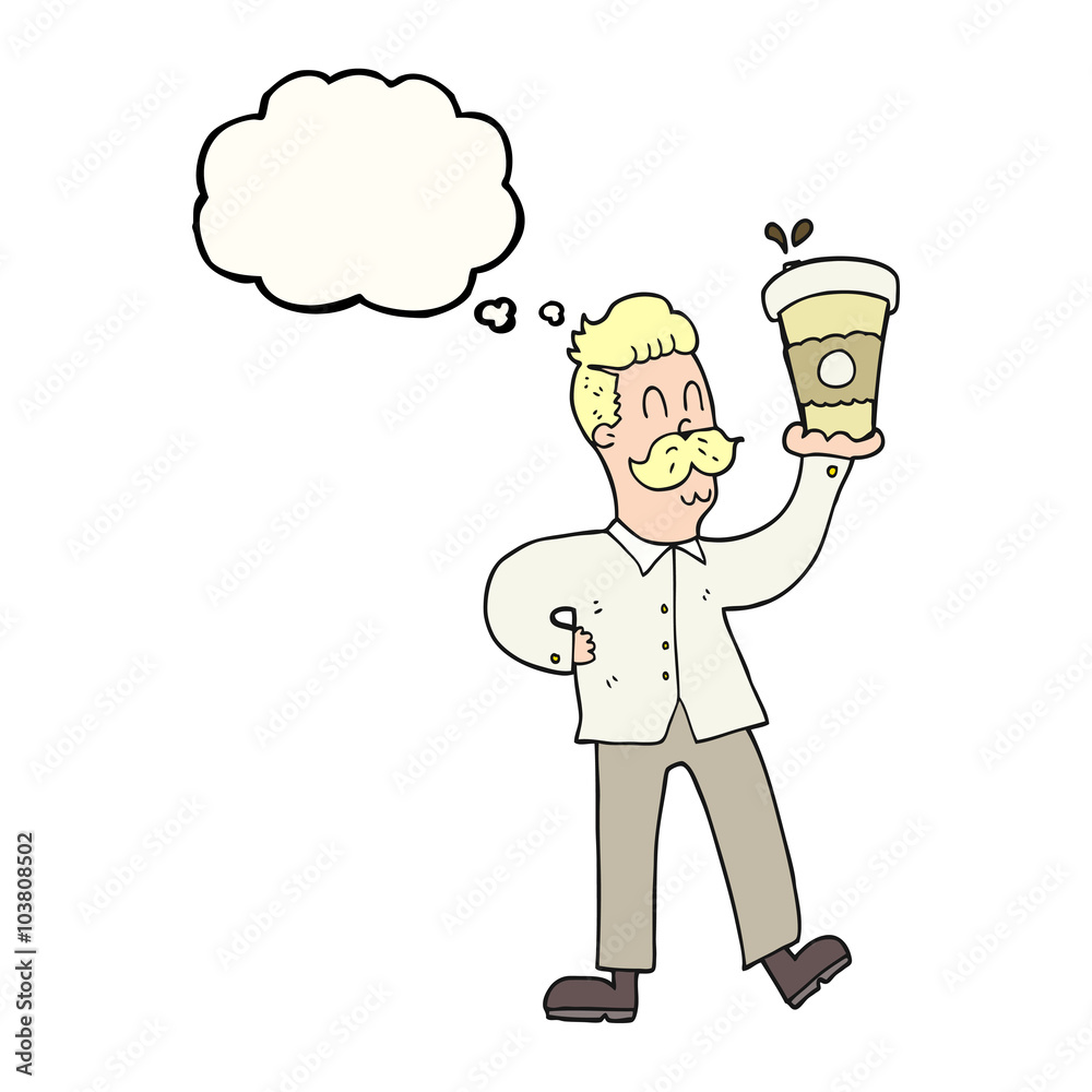 thought bubble cartoon man with coffee cups thought bubble cartoon man with coffee cups