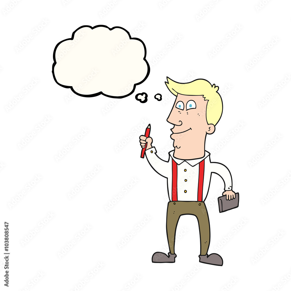 thought bubble cartoon man with notebook and pen thought bubble cartoon man with notebook and pen