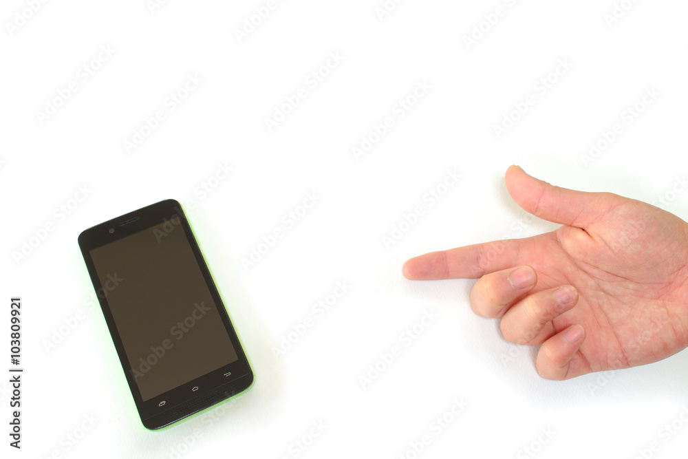 smart phone and male hand choice gesture smart phone and male hand choice gesture