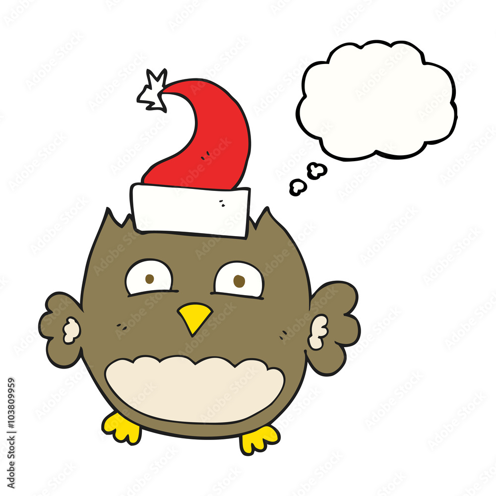 thought bubble cartoon owl wearing christmas hat thought bubble cartoon owl wearing christmas hat