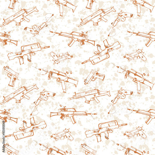 Seamless pattern of hand drawn weapons. 