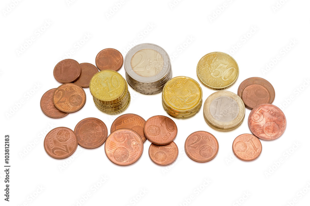 Different euro coins on a light background Different euro coins on a light background