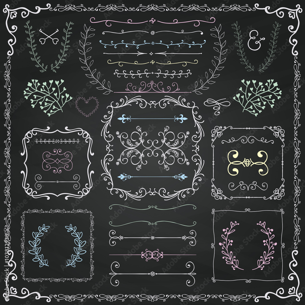 Chalk Drawing Decorative Doodle Design Elements Chalk Drawing Decorative Doodle Design Elements