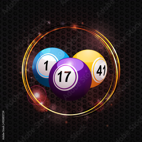 Bingo balls over glowing circle background