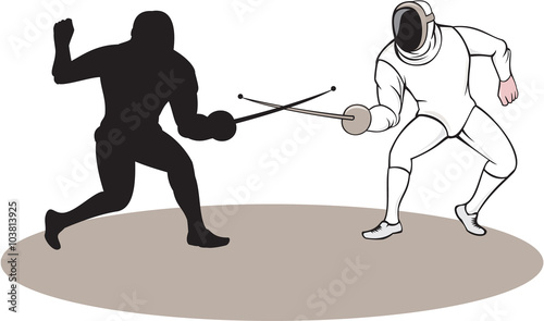 Swordsmen Fencing Isolated Cartoon