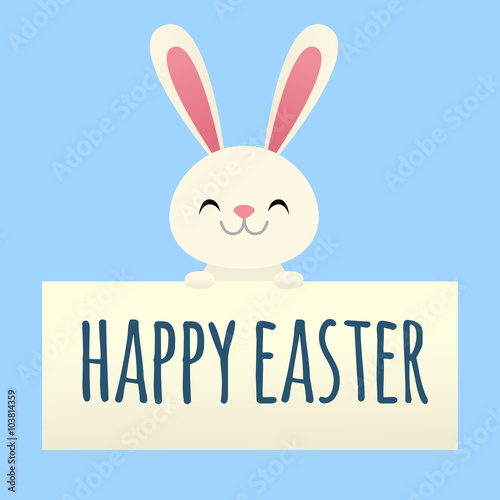 Rabbit holding a sign that says Happy Easter