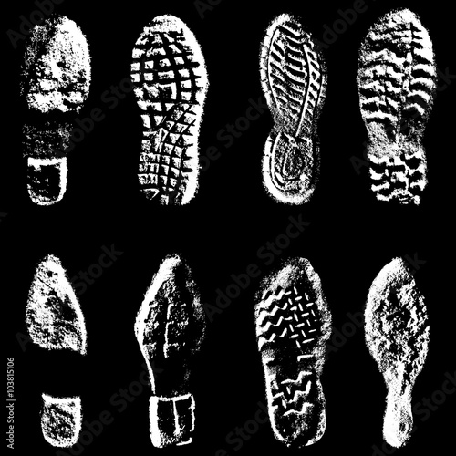 Collection  imprint soles shoes  black  silhouette. Vector illustration