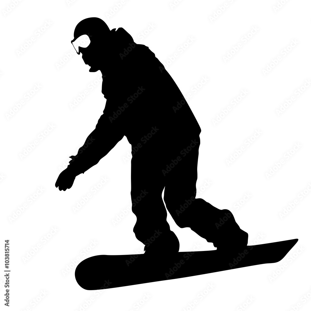 Black silhouettes snowboarders on white background. Vector illu Black silhouettes snowboarders on white background. Vector illu
