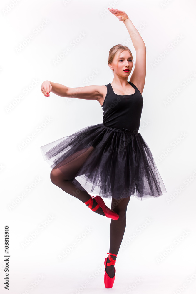 Blonde young beautiful ballet dancer isolated over white background. Ballerina concept, series of photos. Blonde young beautiful ballet dancer isolated over white background. Ballerina concept, series of photos.