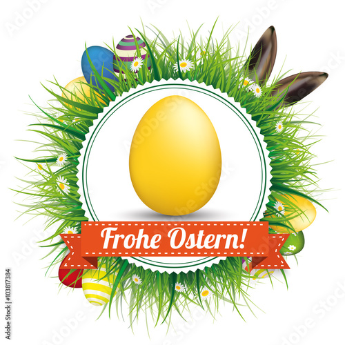 Frohe Ostern Eggs Hare Ears Emblem