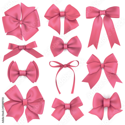 Photo Big set of realistic pink gift bows and ribbons