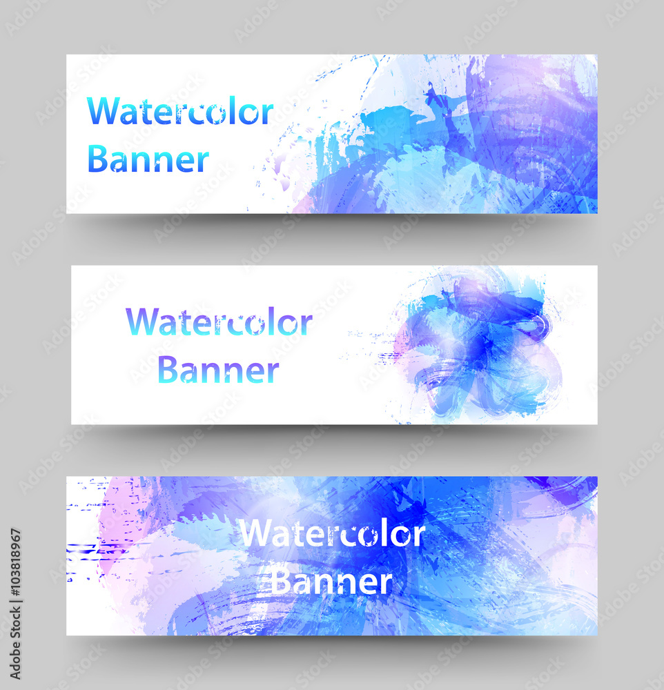 Set of watercolor banners. Isolated on gray background