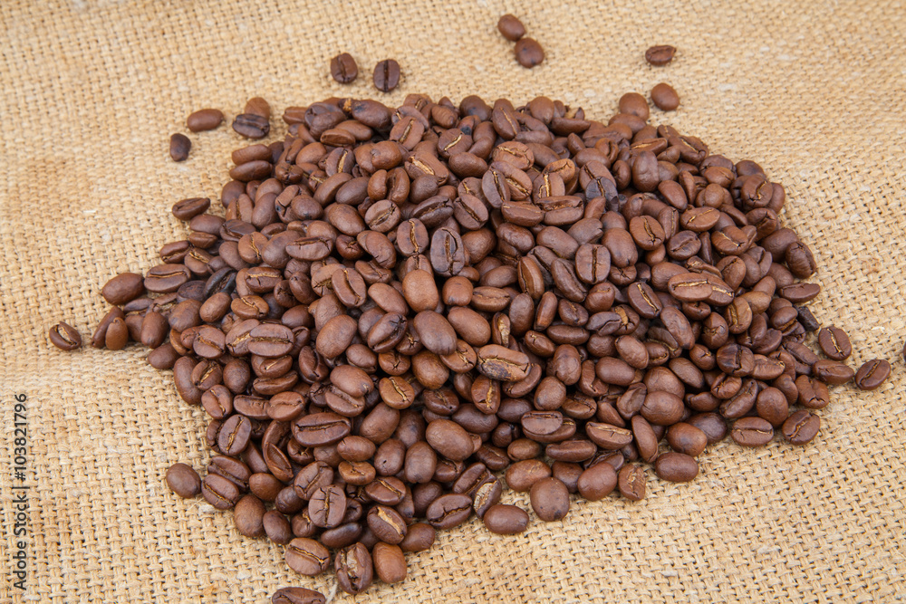 Coffee beans on burlap