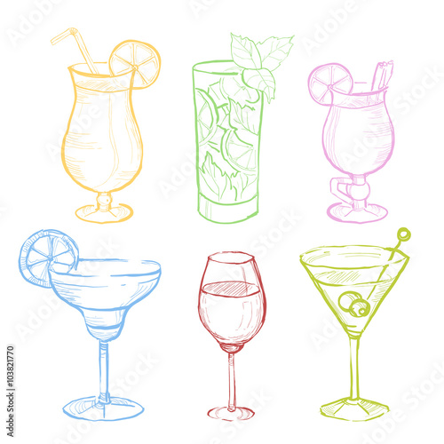 Drinks Doodle Set. Handdrawn Vector Illustration