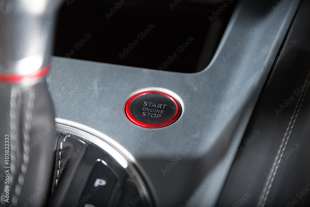 Start/stop engine button detail shot