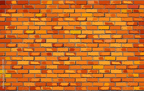 Orange brick wall - Illustration, 
Shades of orange brick wall vector, 
Seamless realistic Light And Dark orange colour brick wall, 
Abstract vector illustration