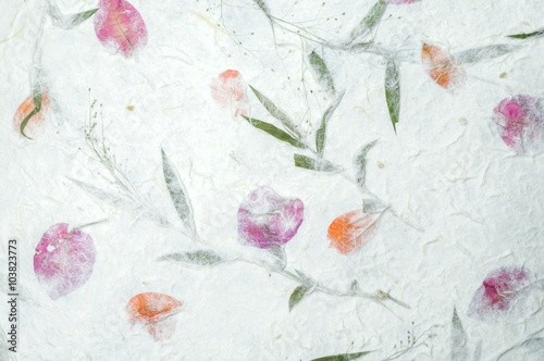 Mulberry paper with flowers texture background