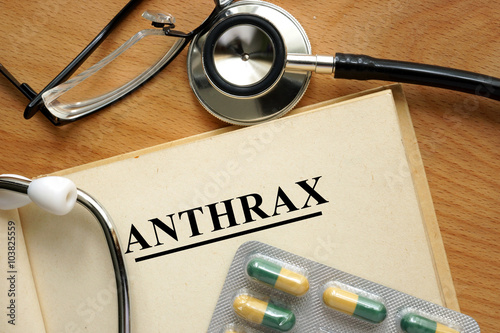 Tableau sur toile Word Anthrax  on a book and pills.