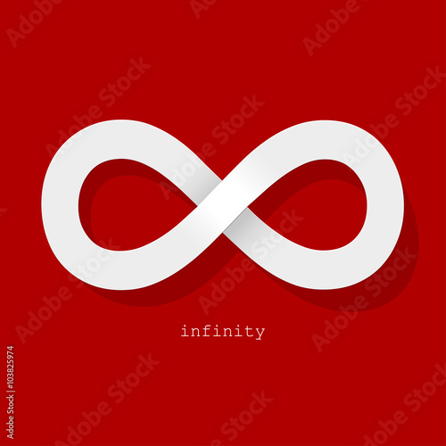 Infinity symbol white on a red background.