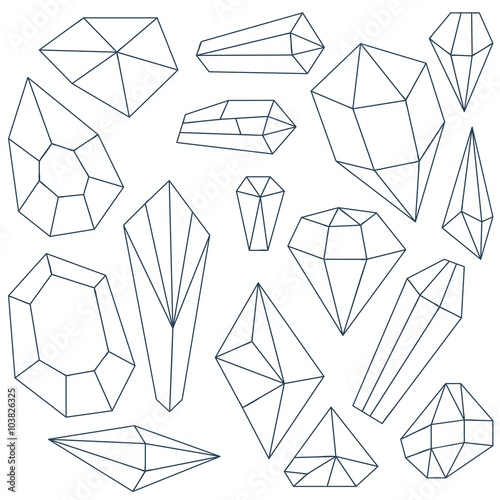 Set of mineral crystals on white background