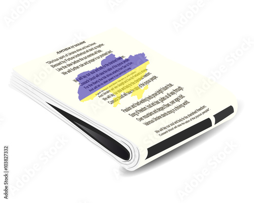 bundle of newspapers in the foreground anthem of Ukraine
